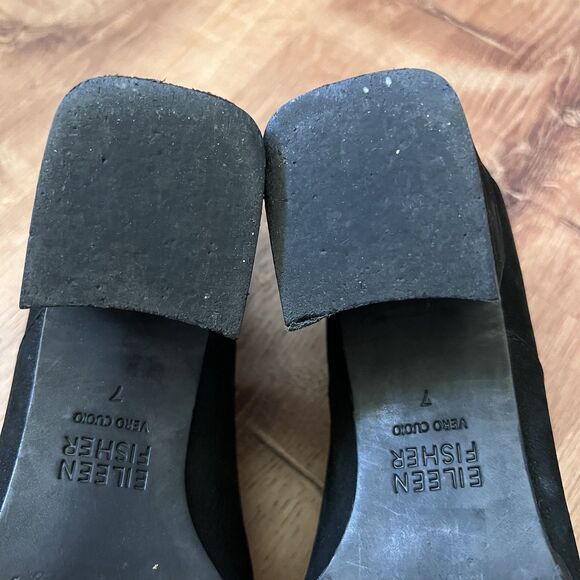 Eileen Fisher Vero Cuoio Suede Leather Ankle Block Heel Booties Women Sz 7 Black - Picture 11 of 12